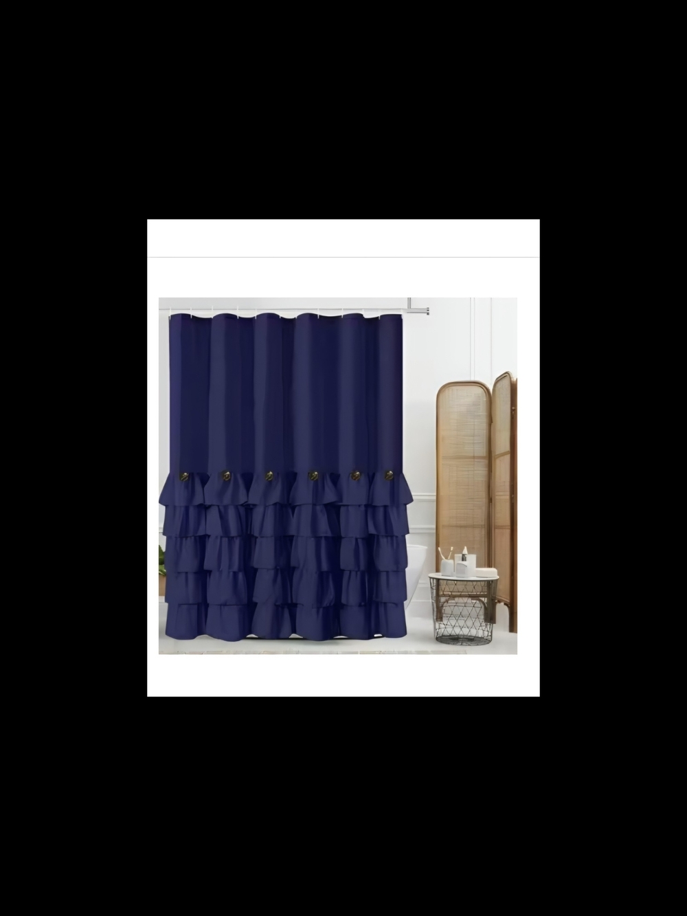 Navy Ruffled Shower Curtain – Elegant Layered Design